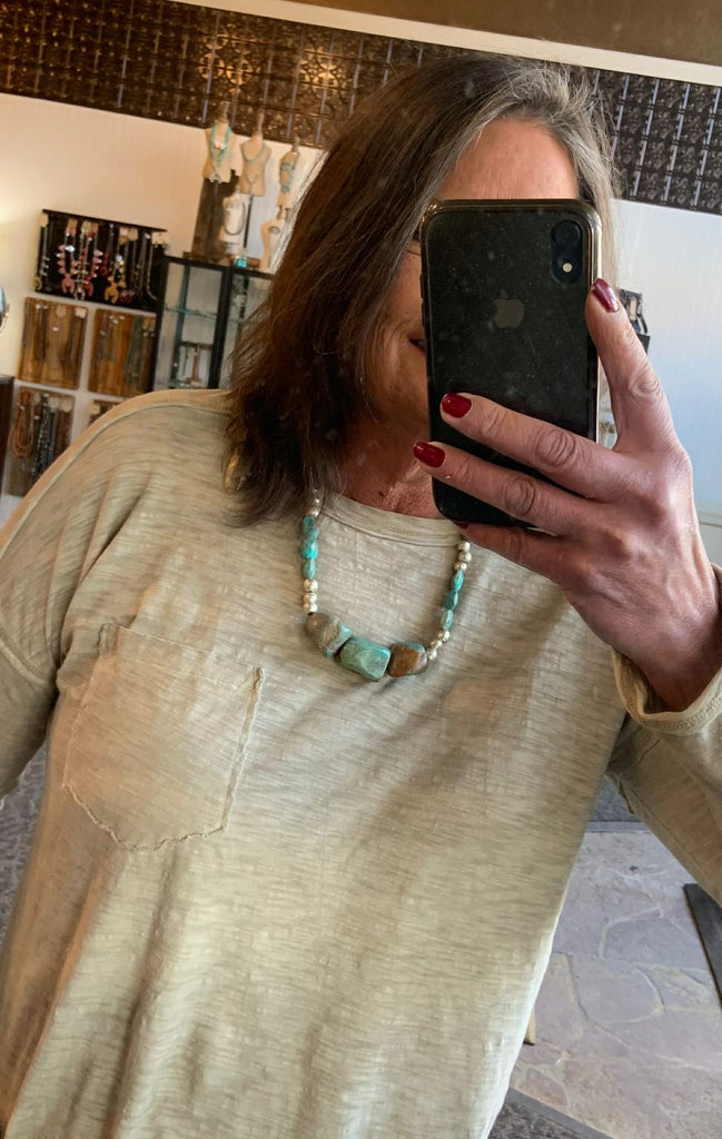 Handmade Turquoise Chunk & Vintage Bead Necklace