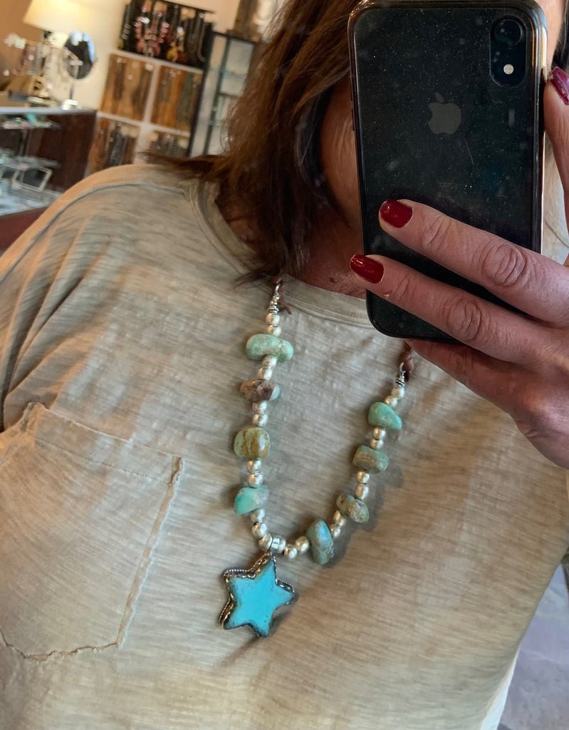 Handmade Turquoise & Vintage Bead Star Necklace