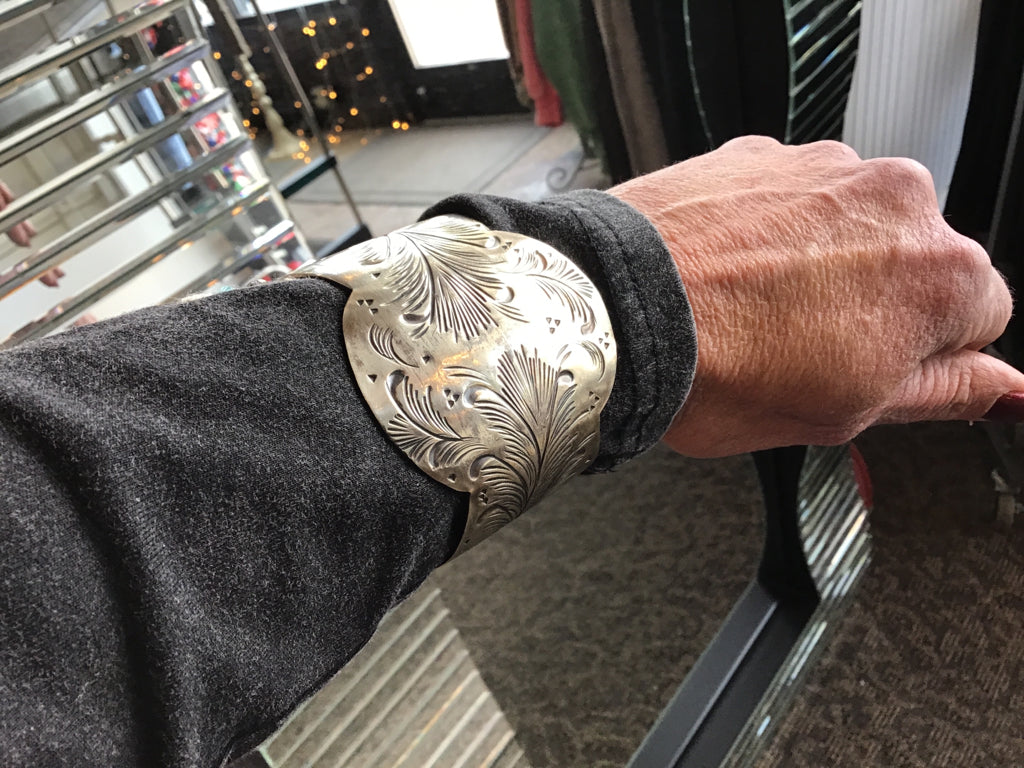 Handmade Scalloped Engraved Silver Cuff Bracelet
