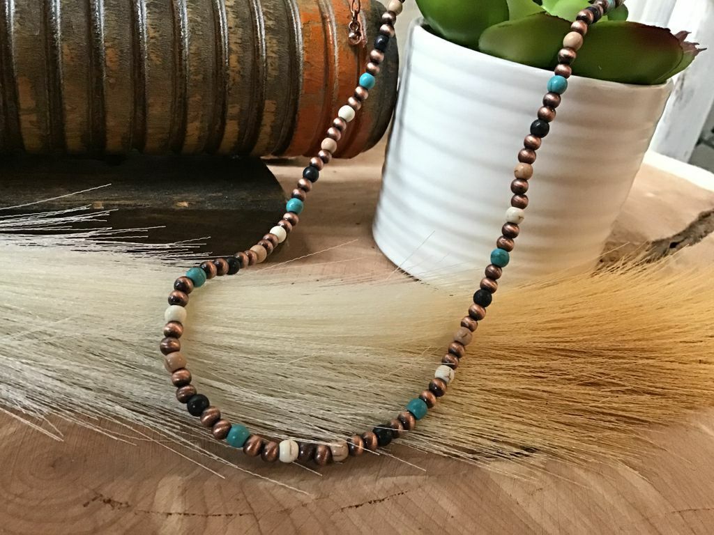 Multi Color Copper & Bead Necklace Set