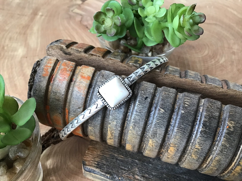 Natural White Stone Cuff Bracelet
