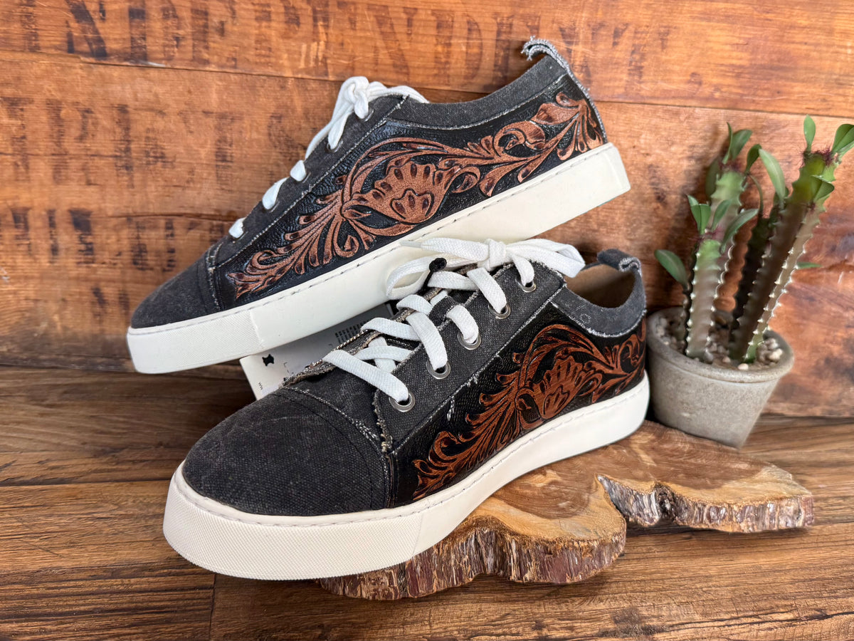 Tooled Leather Sneakers - Myra – Seven Songbirds Boutique