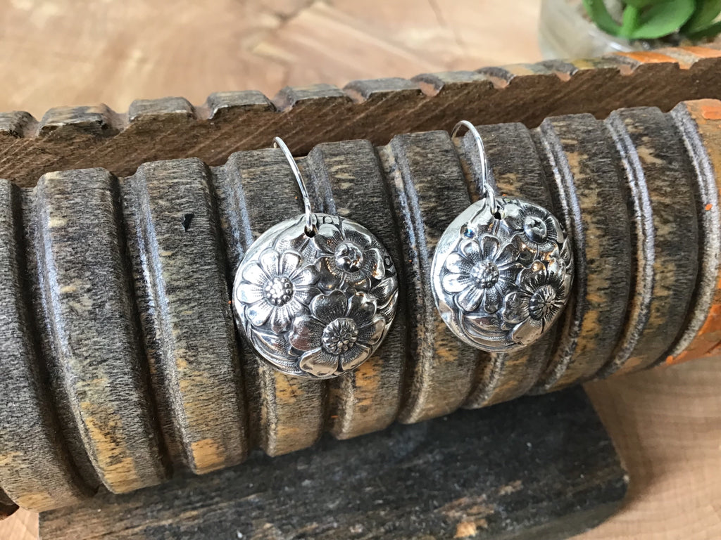 Handmade Round Floral Domed Stainless Steel Knife Earrings