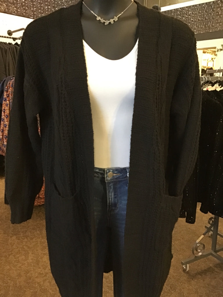 Black Cable Knit Pocketed Cardigan - S to XL