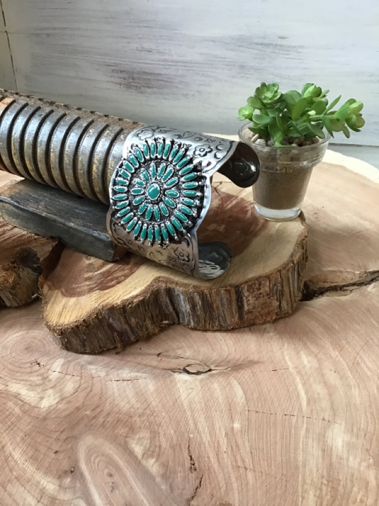 Silver & Turquoise Blossom Cuff Bracelet