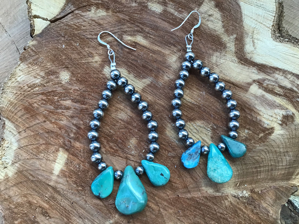 Handmade Turquoise &  Navajo Pearl Sterling Earrings