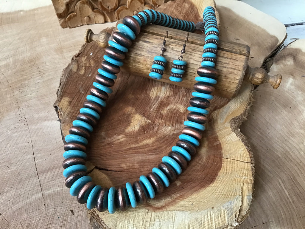 Copper & Turquoise Disc Necklace