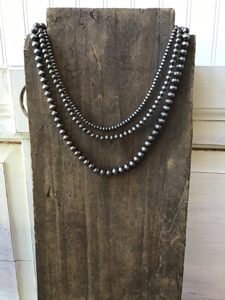 Silver Navajo Style Pearl 3 Layered Necklace