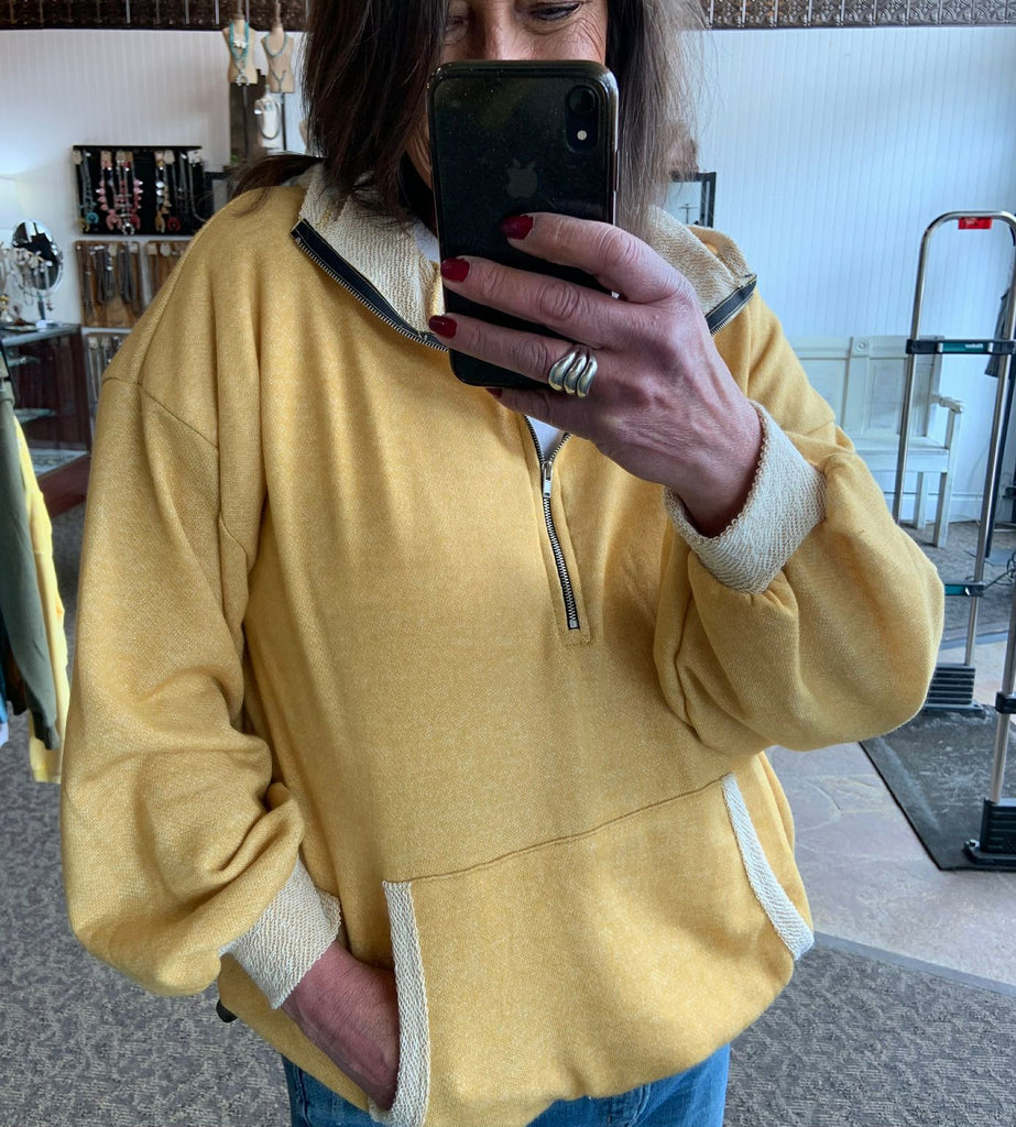 Mustard French Terry Half Zip Hoodie Sweatshirt