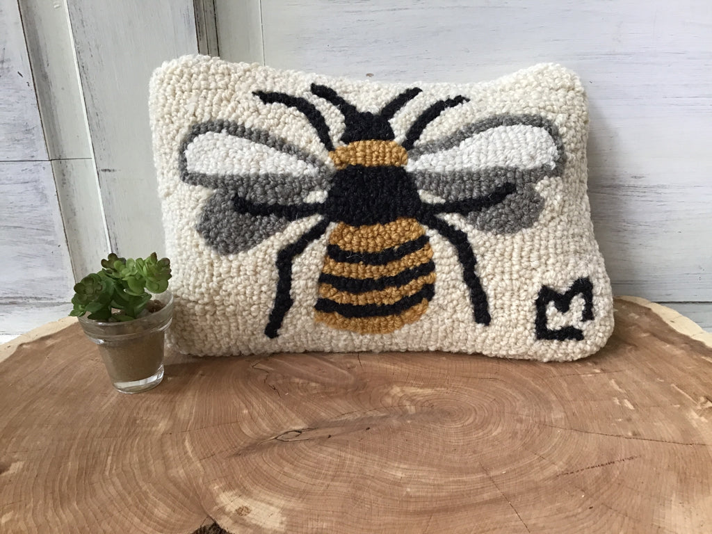 Hand Hooked Wool  Bee Pillow