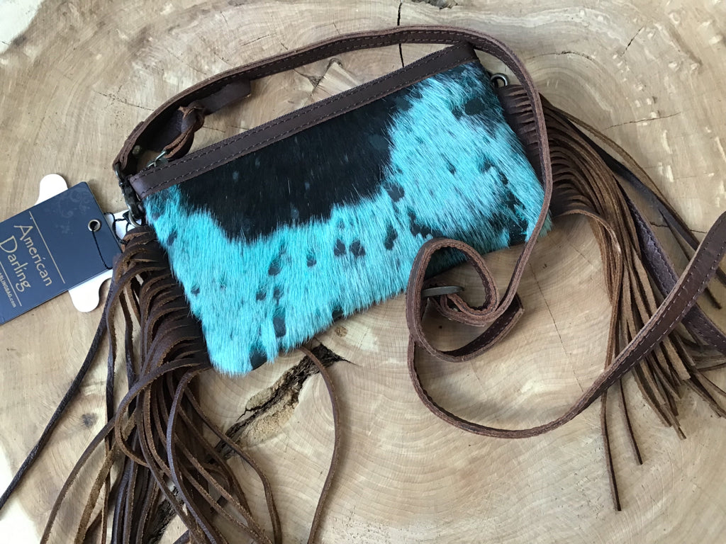 American Darling Turquoise Hair On Fringed Mini Crossbody