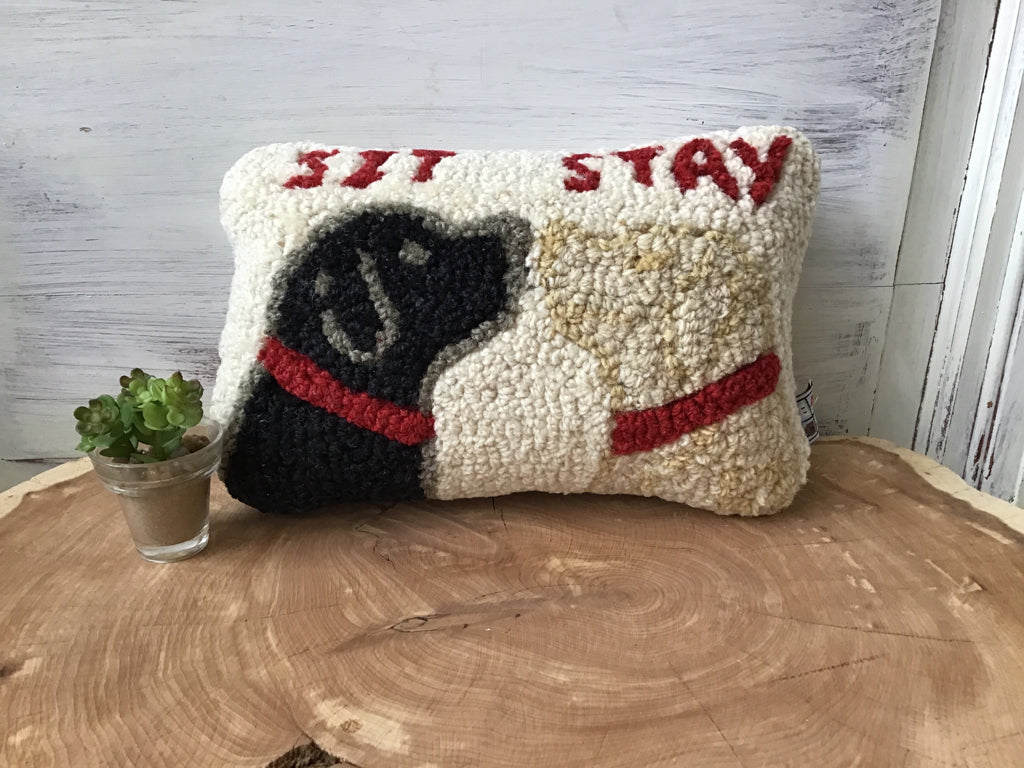 Hand Hooked Sit Stay Lab Wool Pillow