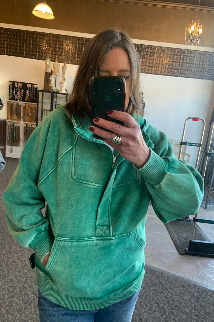 Green Mineral Washed Oversized Hoodie Sweatshirt - SML