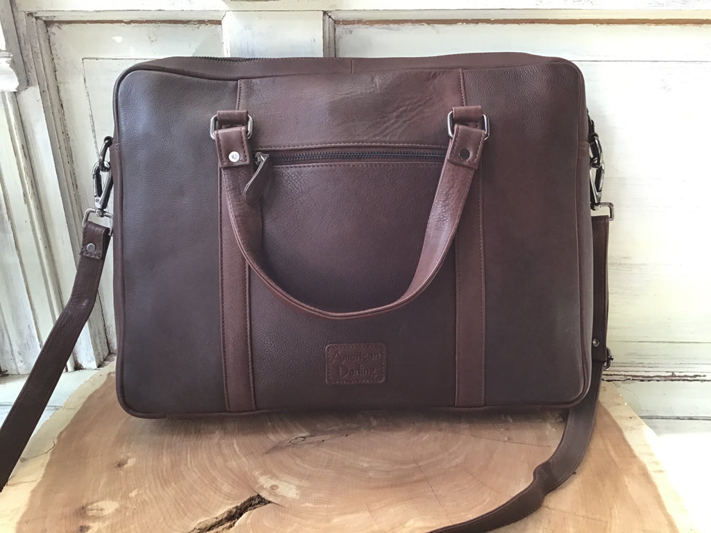 American Darling Chocolate Leather Briefcase Tote