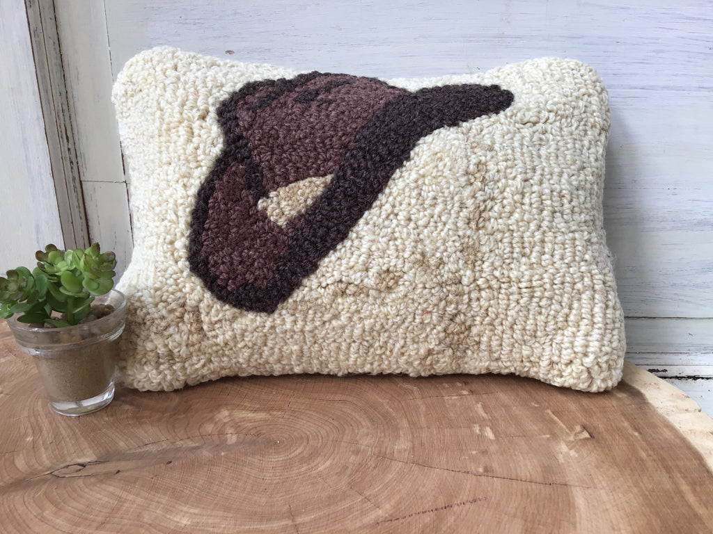 Hand Hooked Wool Cowboy Hat Pillow