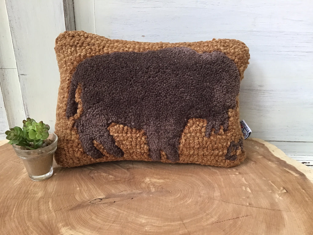 Hand Hooked Wool Chocolate Buffalo Pillow