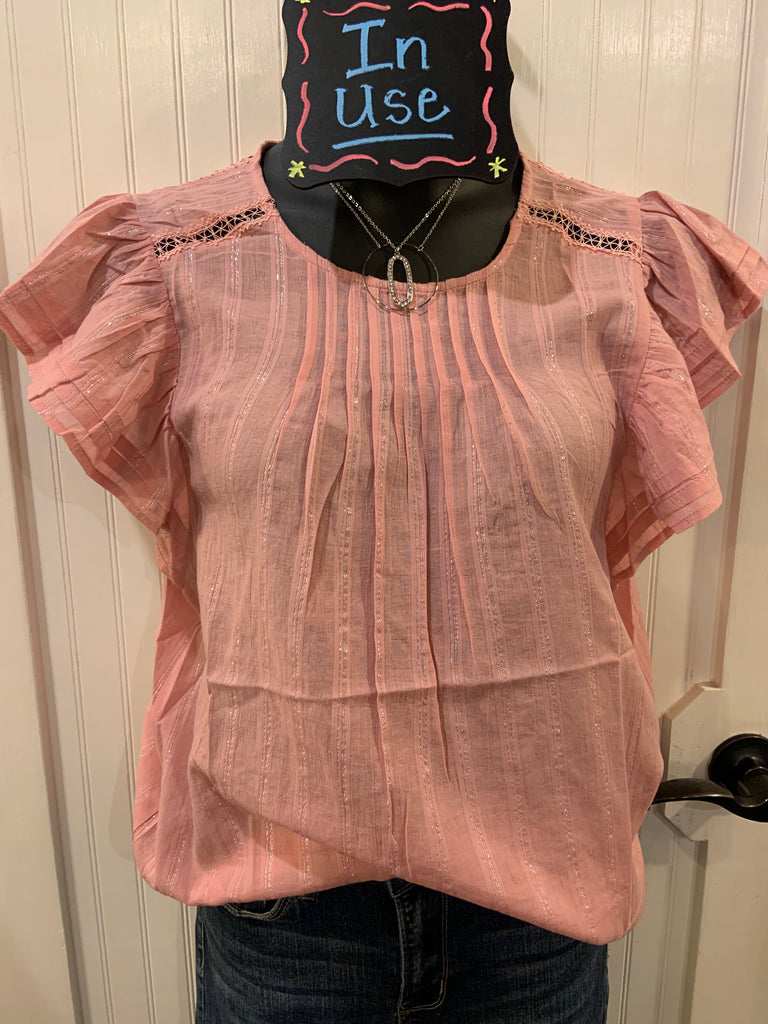 Rose Cotton Flutter Sleeve Cotton Shirt - SML