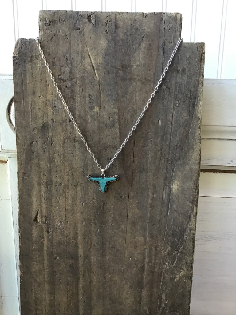 Turquoise Steer Head Pendant Necklace