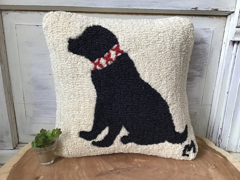Hand Hooked Wool Black Lab Pillow