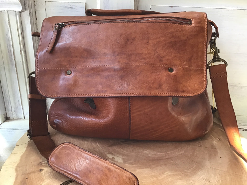 Spaghetti Western Leather Flap Top Briefcase Tote