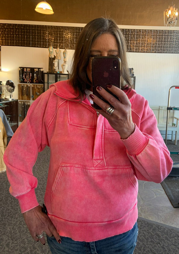 Fuschia Mineral Washed Oversized Hoodie Sweatshirt - SML