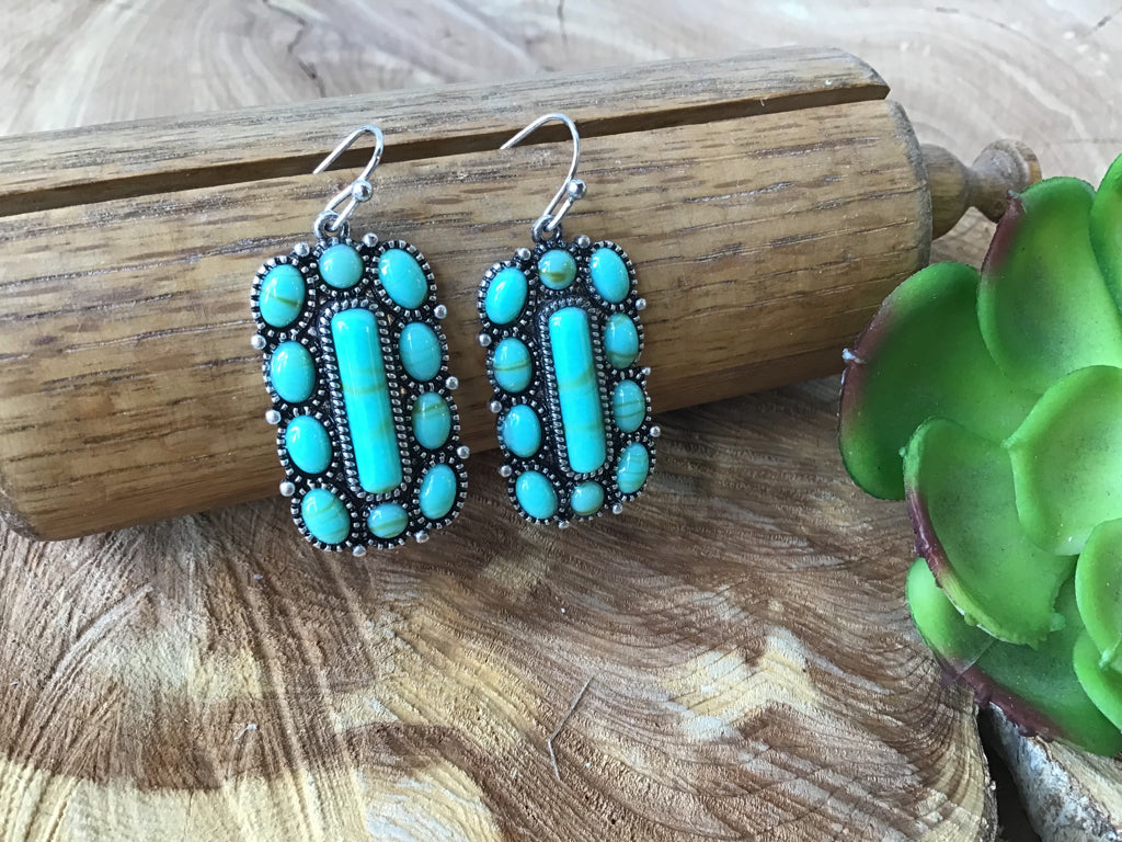 Turquoise Rectangle Fishhook Earrings