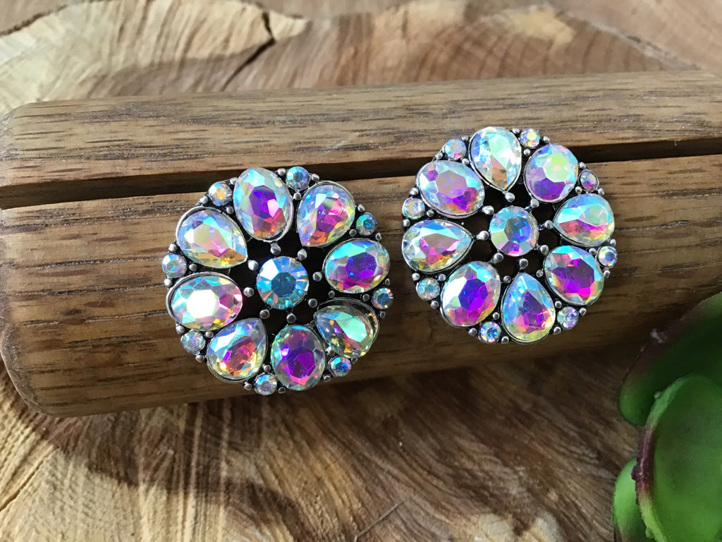 Rhinestone Concho Floral Earrings