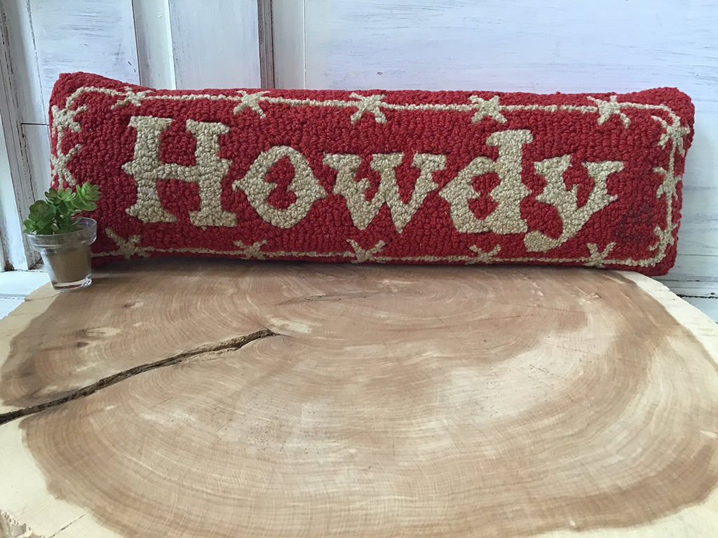 Hand Hooked Wool Howdy Bolster  Pillow