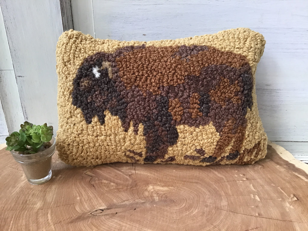 Hand Hooked Wool Buffalo Pillow