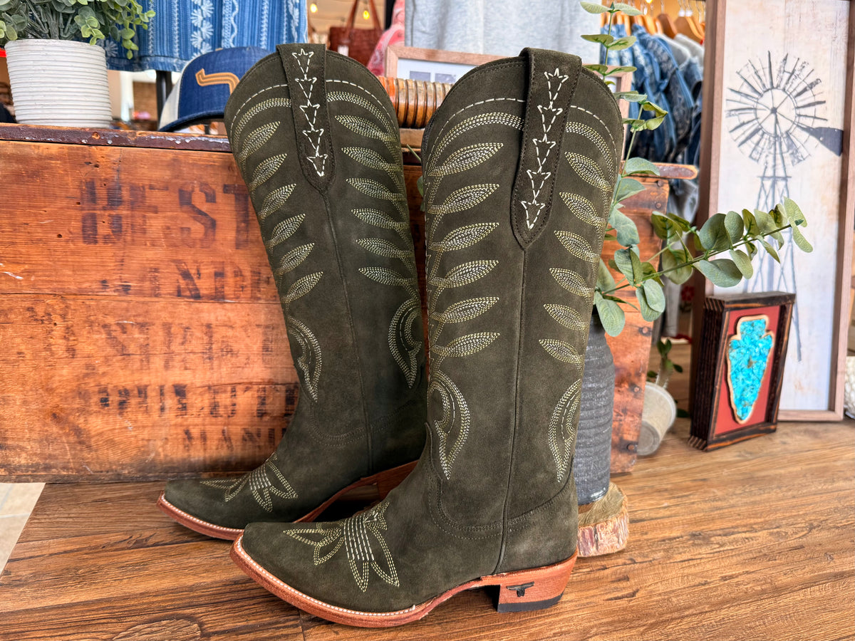 Squash Blossom Boot Olive Suede - Lane Boots – Seven Songbirds Boutique
