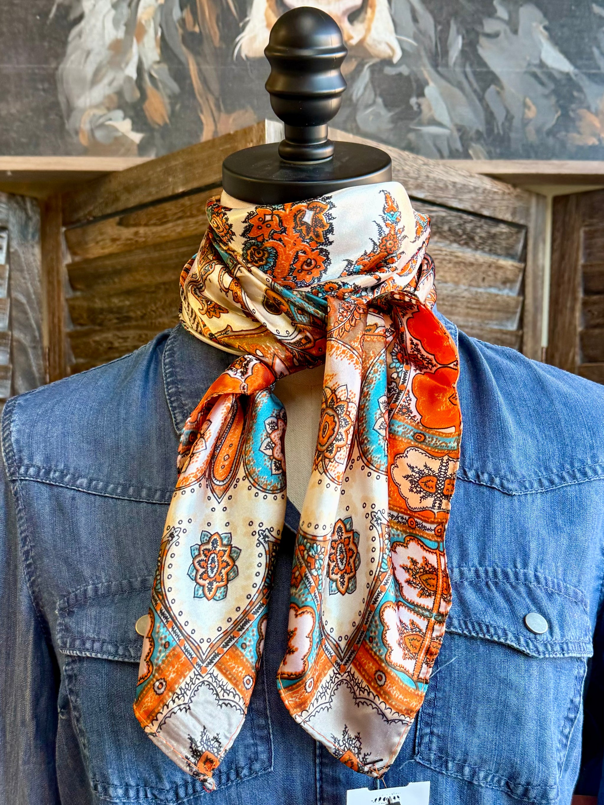 Foulard Vintage Acétate - 77x78 Cm - Vert - Accessoire Rétro Sans Marque