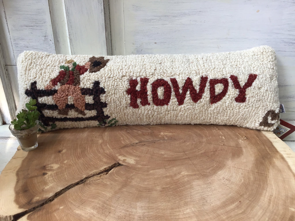 Hand Hooked Wool Howdy Cowboy Bolstar Pillow