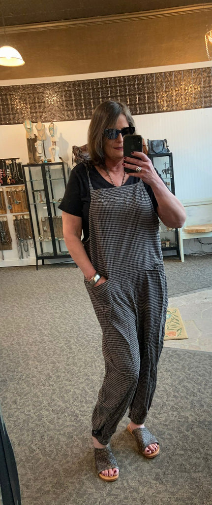 Gray Checked Cotton Jumpsuit - SML