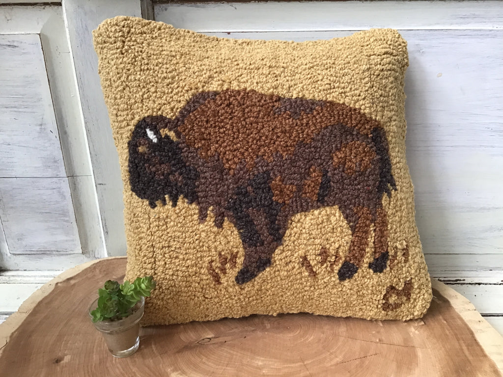 Hand Hooked Wool Buffalo Pillow