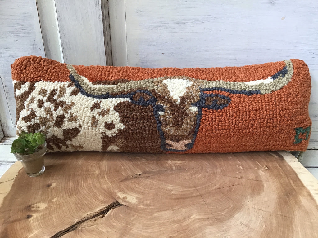 Hand Hooked Wool Longhorn Bolstar Pillow