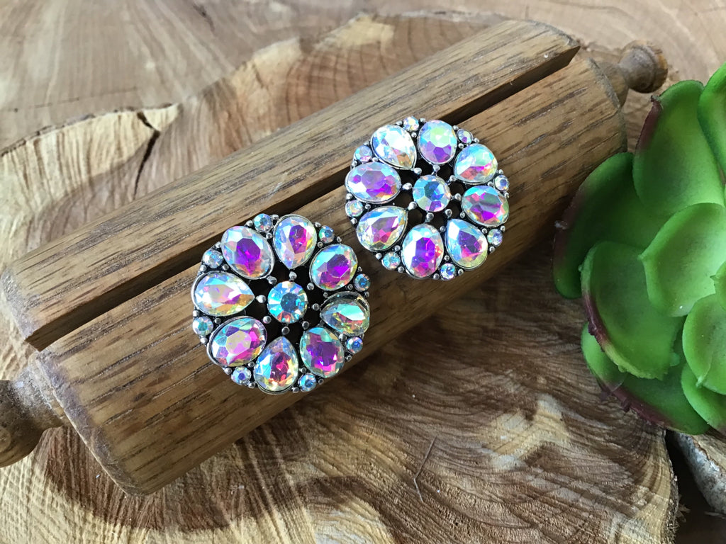 Rhinestone Concho Floral Earrings