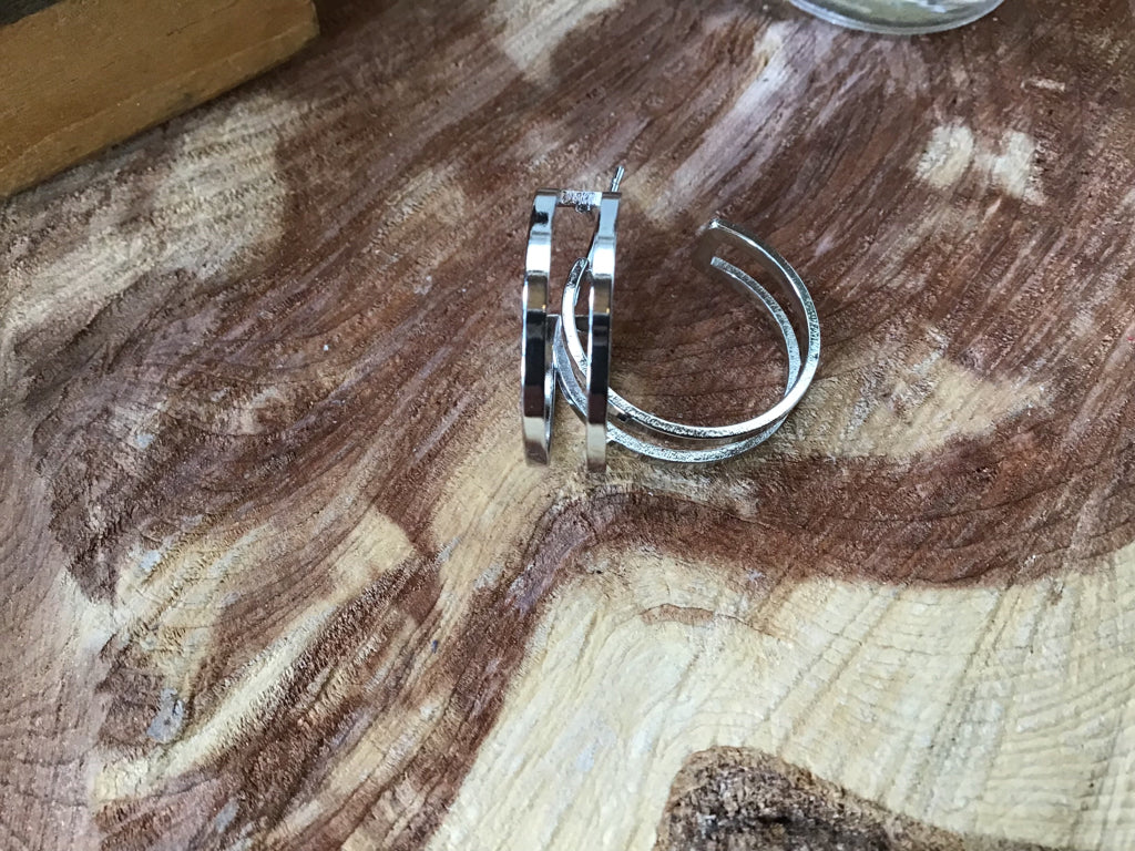 Silver 14K Gold Dipped Split Metal Hoop Earrings