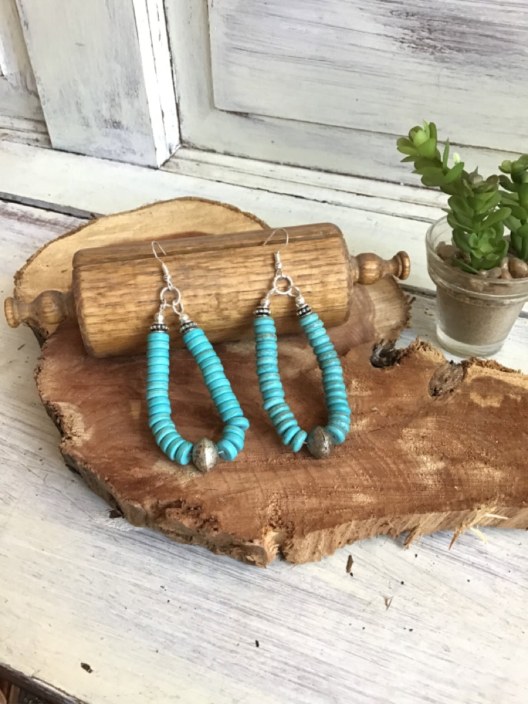 Handmade Turquoise Slice & Bead Earrings