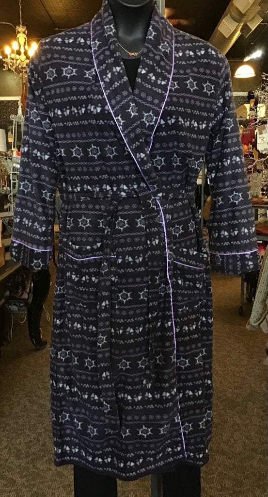 Charcoal Snowflake Fleece Robe - Small to XL