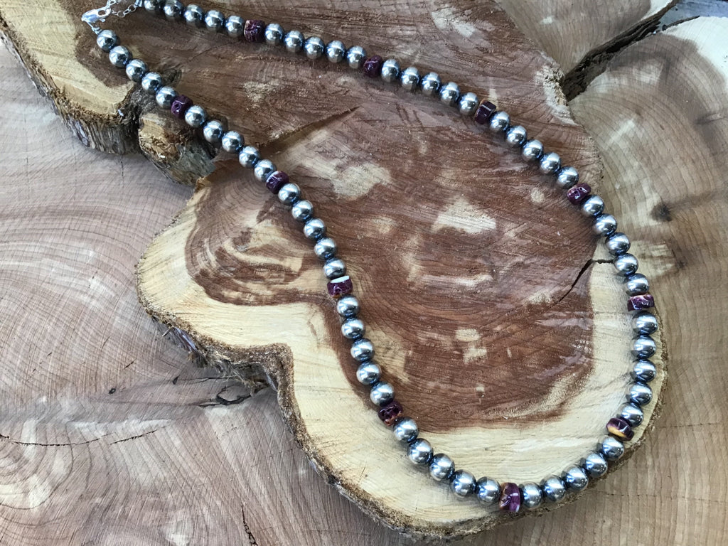 Handmade 9MM Sterling Purple Spiny  Navajo Pearls Necklace 20"