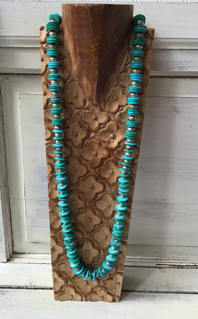 Handmade Sliced Turqouise & Silver Beaded Necklace