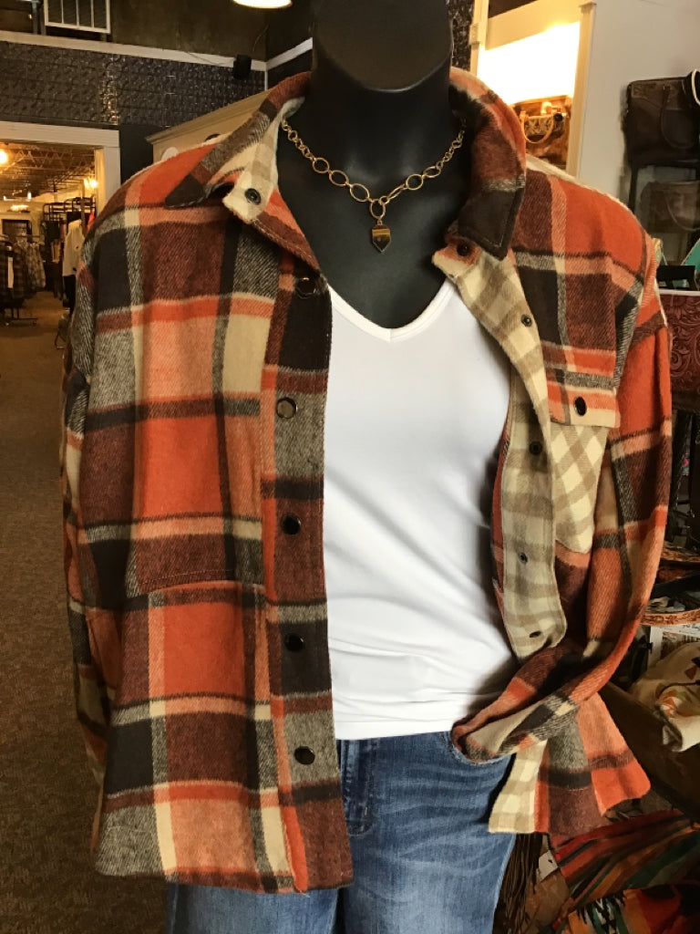 Rust Mixed Plaid Shacket - Small to 2X