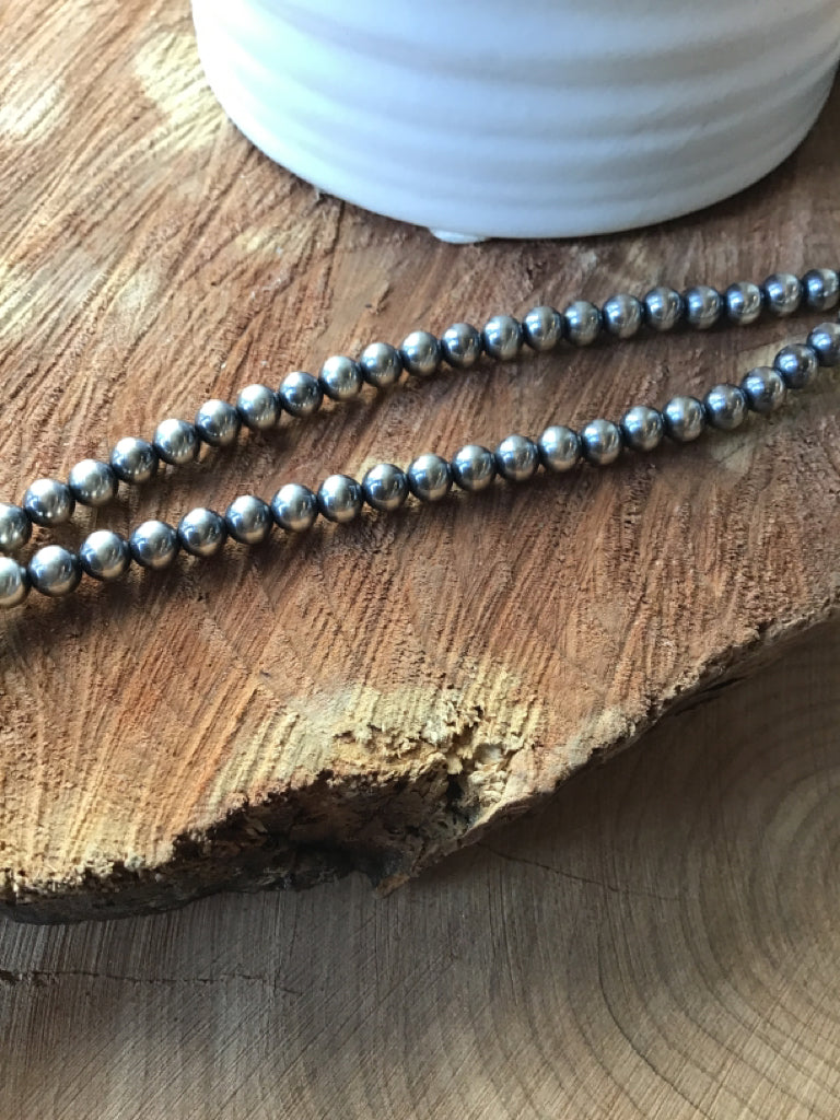 Handmade 4 MM Sterling Silver Navajo Pearl 30"  Necklace