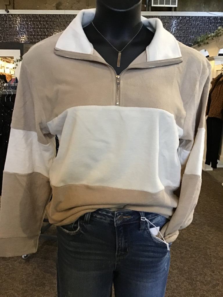 Mocha Fleece Color Block Quater Zip Sweatshirt - Small to XL