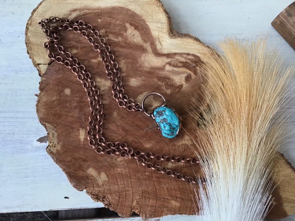 Handmade Copper Necklace w/ Turquoise Pendant