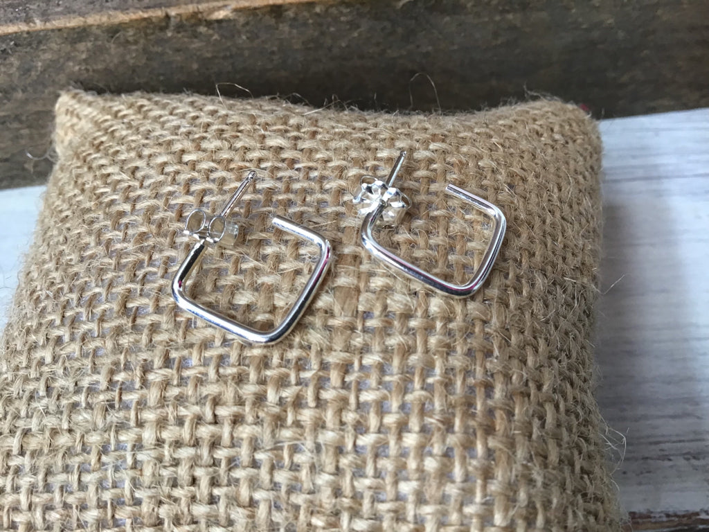 Handmade Sterling Silver Square Hoop Earrings