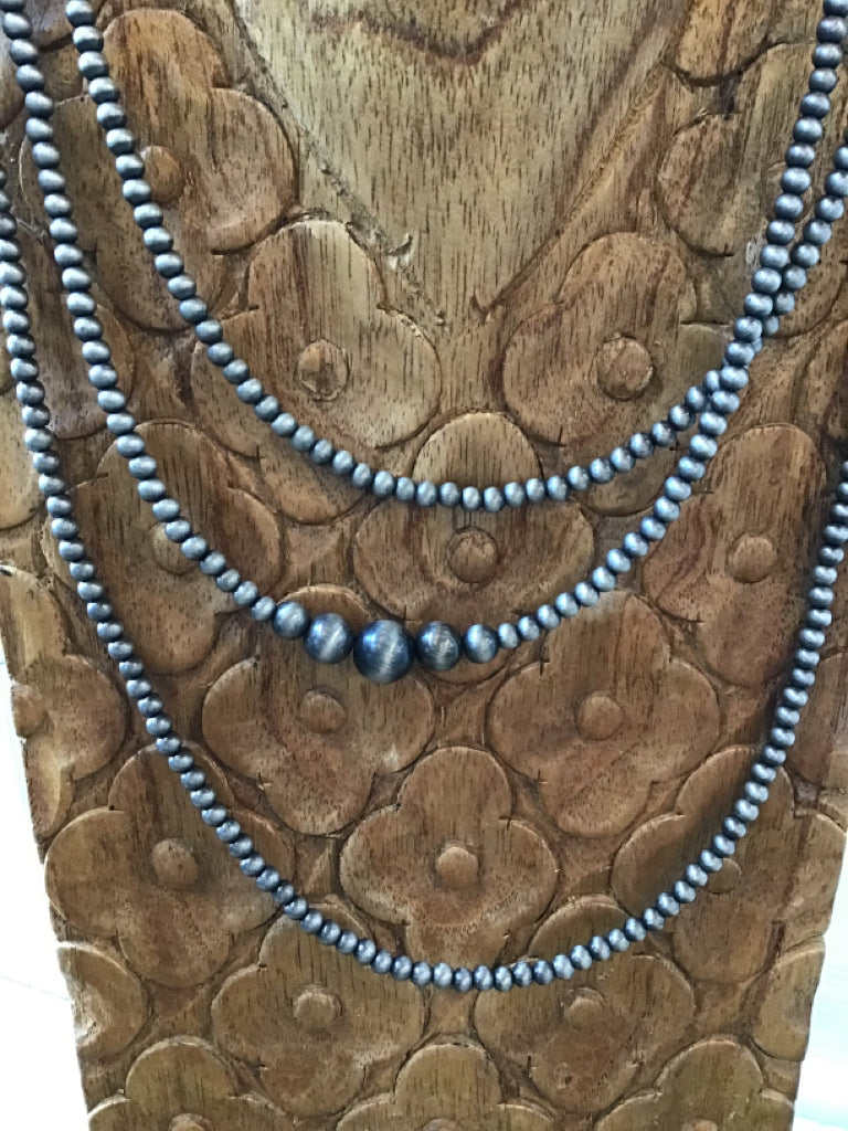 Triple Navajo Style Pearl Necklace