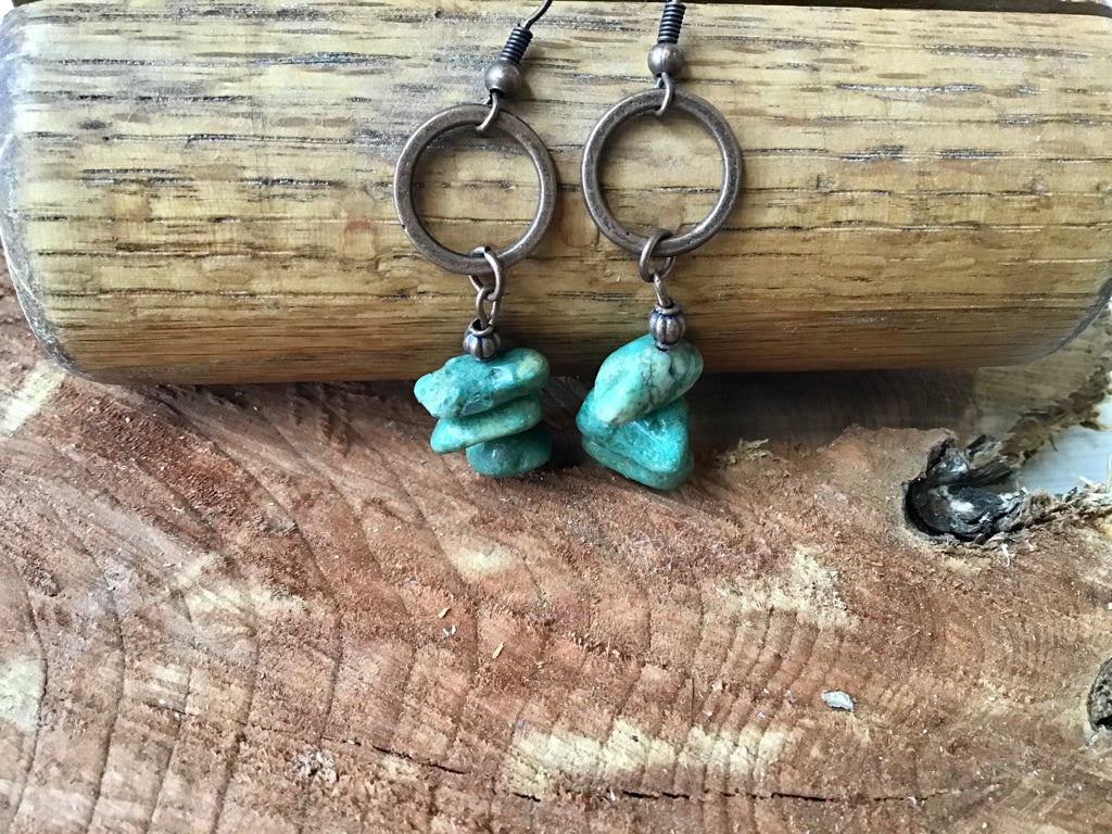 Handmade Natural  Turquoise Stacked Earrings