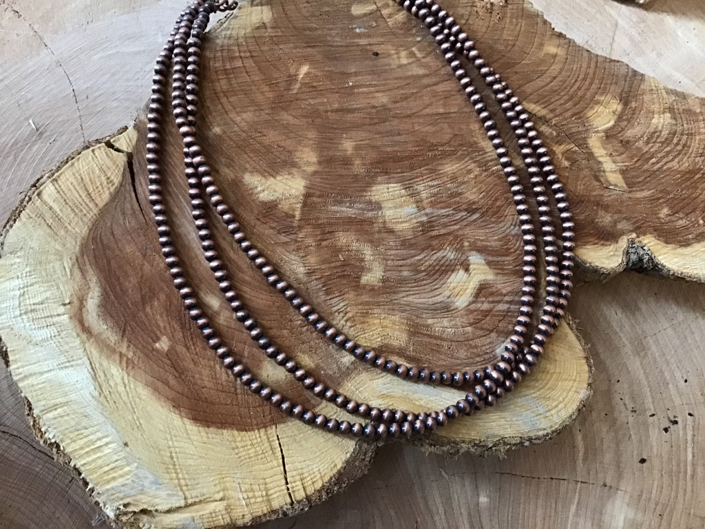 15" Long, 3-strand Tiny 4mm Copper Navajo Style Pearl Necklace