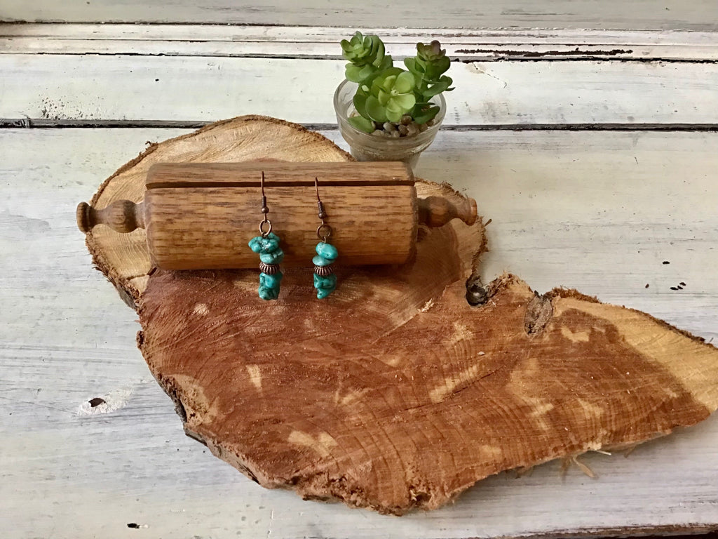 Handmade Stacked Turquoise and Copper Earrings
